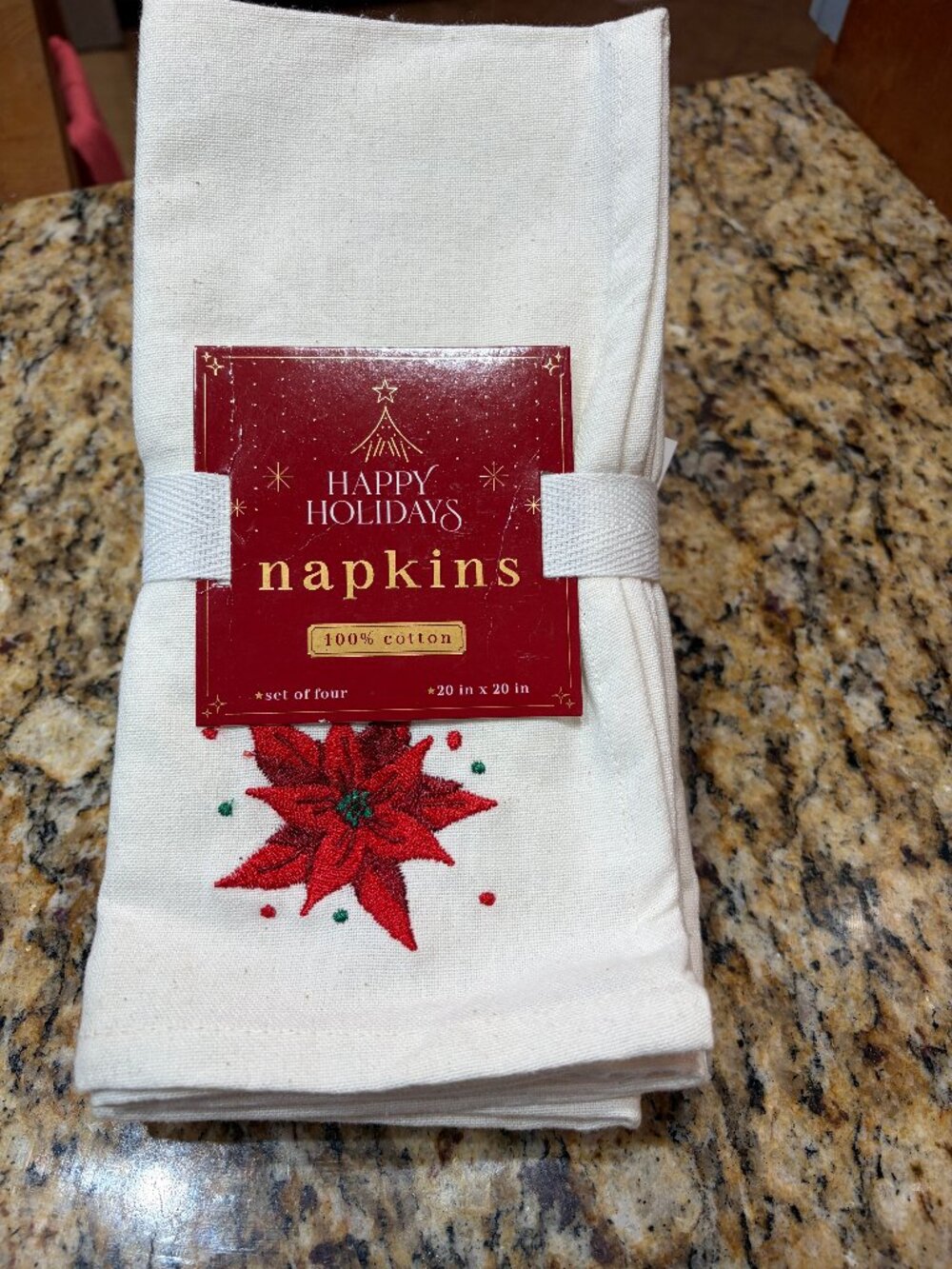 CHRISTMAS NAPKINS - COTTON WITH POINSETTIA EMBROIDERY